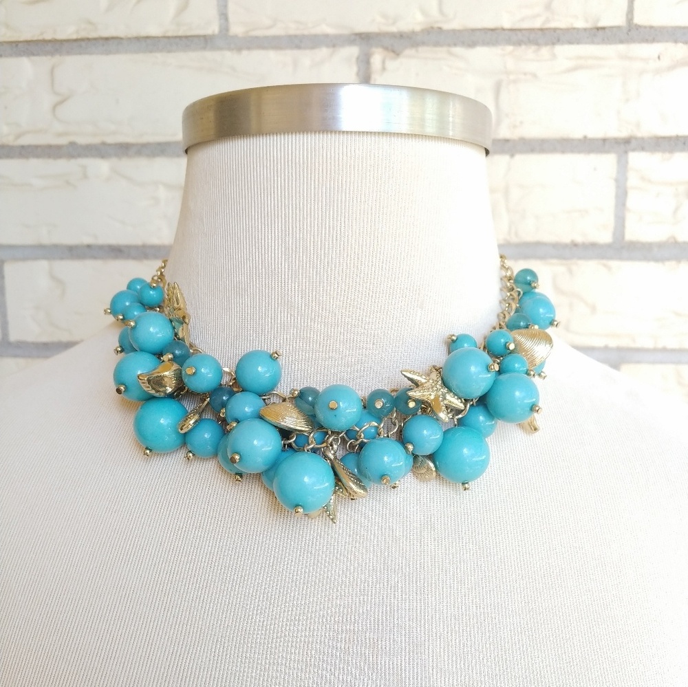 Turquoise Sea Life Necklace Shells Starfish Bead